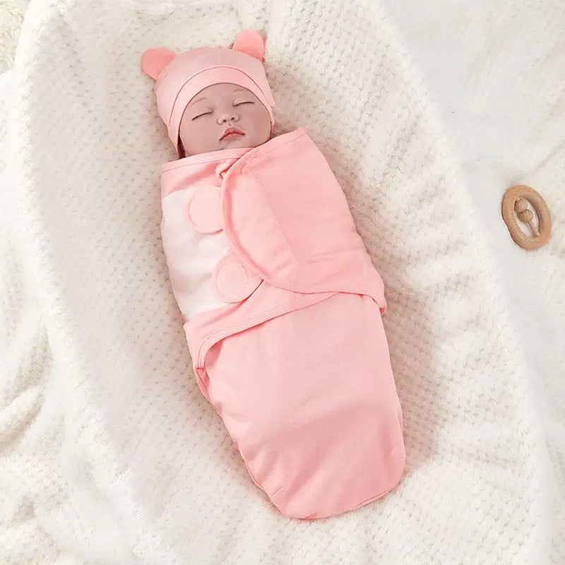 Soft cotton baby swaddle blanket with matching hat for US babies, ideal for naps.