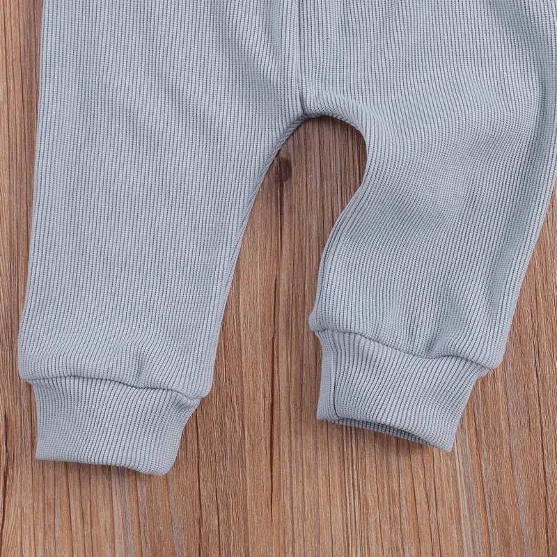 Infant cotton top and pants in black grey, cozy and breathable