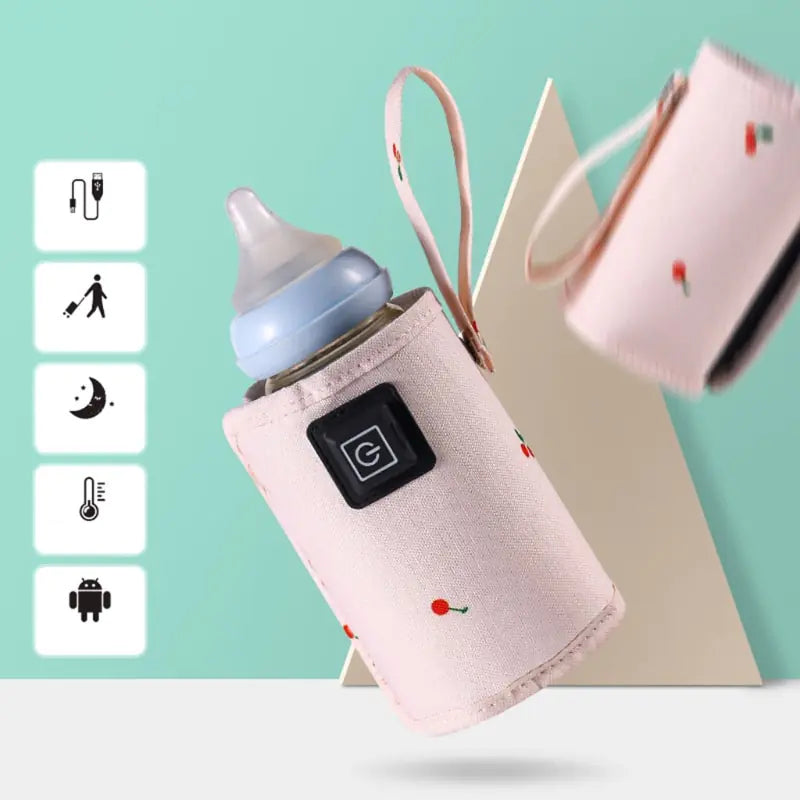 USB baby bottle warmer with a close-up of the design.