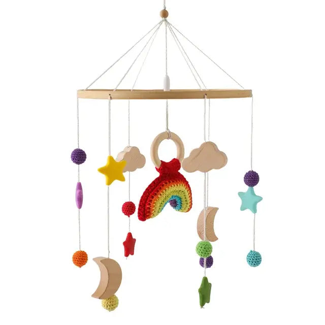 Wooden baby mobile ring with hanging celestial elements - USA