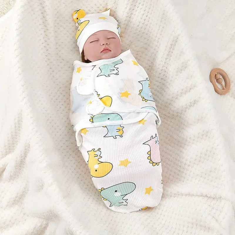 Adorable cotton baby swaddle blanket and matching hat for newborns, perfect for US families.