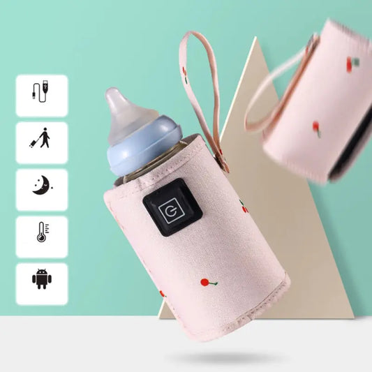 USB baby bottle warmer with a close-up of the design.

